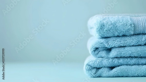 Fototapeta 積まれた水色のバスタオル