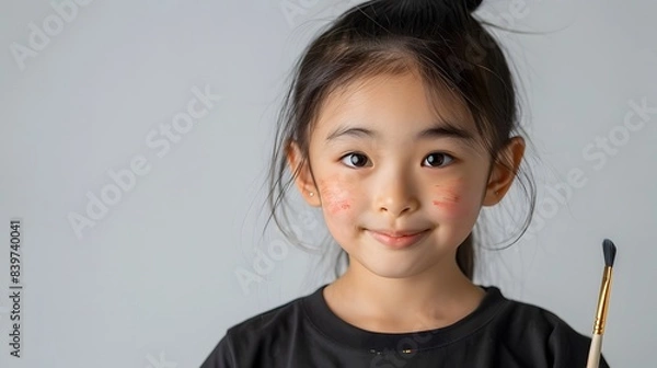 Fototapeta 手にブラシを持って笑う日本人の女の子