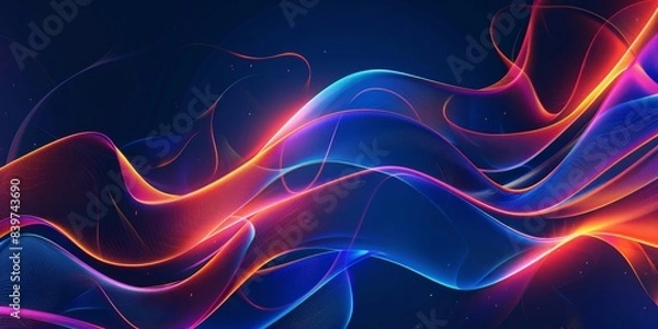 Fototapeta Abstract Glowing Wave Lines on Dark Blue Background