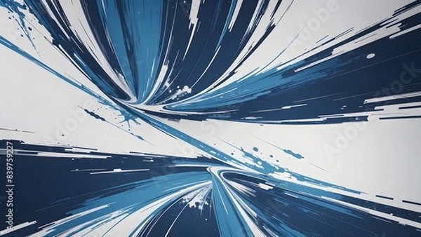 Obraz 白い背景に青の流れが上下に走る抽象的な背景イラスト