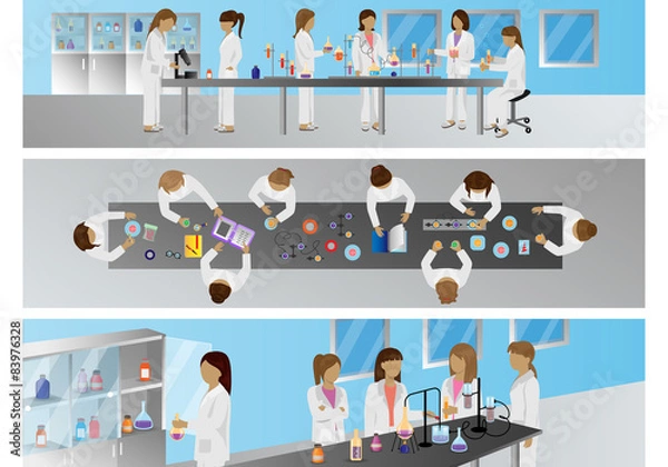 Fototapeta Medical Scientists, Laboratory Research, Different View Set - Vector Illustration, Graphic Design Editable For Your Design