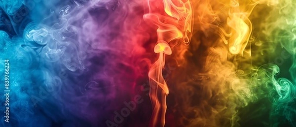 Fototapeta Slowmotion shot of rainbow smoke forming concentric circles, offering hypnotic and mesmerizing visuals for meditation and mindfulness content