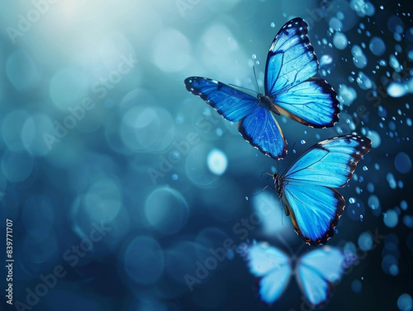 Fototapeta Abstract Business digital transformation innovative of butterfly life cycle evolution blue background. Renewal and Powerful transformation metamorphosis concept. Lightness of being and playfulness 