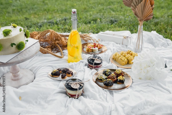 Fototapeta A Culinary Gathering: Feast on a Picnic Table