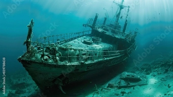 Fototapeta large ship sunk under the sea