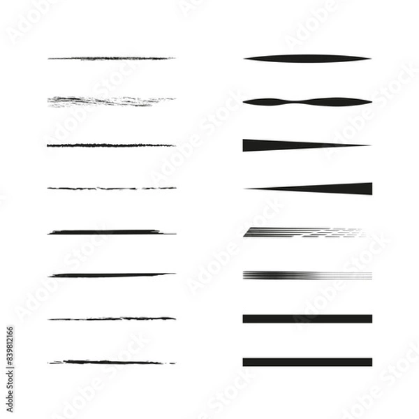 Obraz Brush stroke set. Abstract line patterns. Black and white styles. Vector illustration.