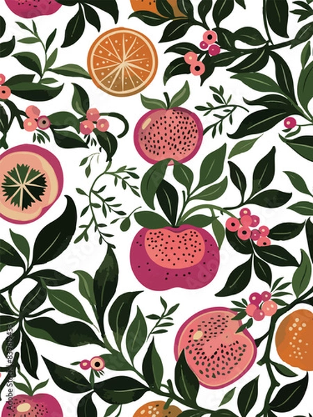 Fototapeta Vibrant Fruit and Foliage Pattern