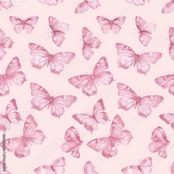 Fototapeta Seamless Pink Pastel Butterfly Pattern