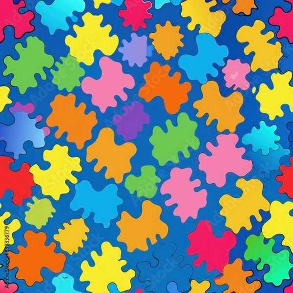 Obraz Seamless pattern of rainbow-colored blots in a spectrum of vivid hues for a joyful and vibrant design, Generative AI