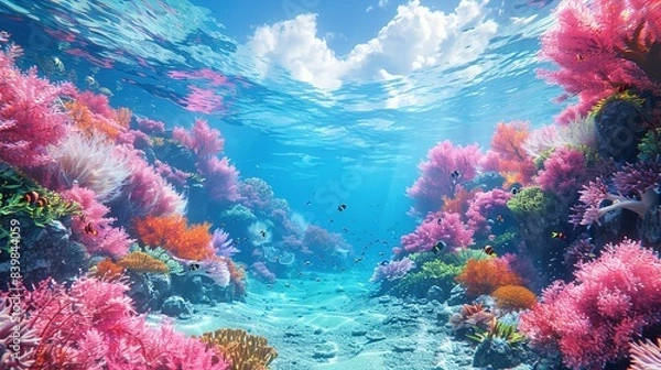 Fototapeta Amazing Coral Reefs with Multi-Colored Fish and Sea Creatures