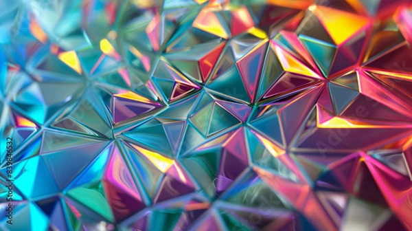 Fototapeta キラキラした幾何学的3Dパターンのダークホログラフィック