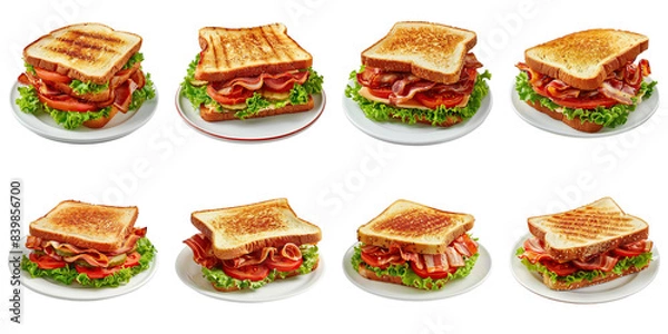Fototapeta Set of Classic Blt Sandwich On A Plate isolated on transparent png background. Generative ai