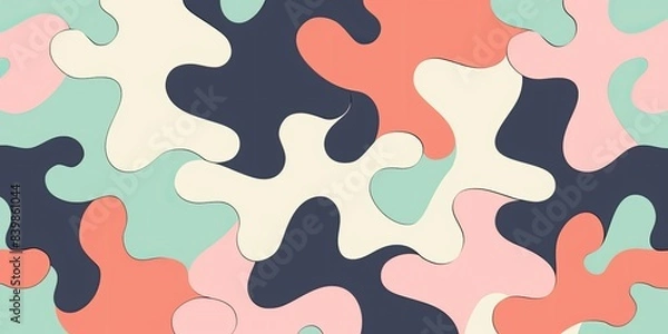 Fototapeta abstract flat vector background with Navy, Coral, Mint, Beige, Lavender colors with simple shapes, vector illustration, colorful puzzle pieces, simple lines