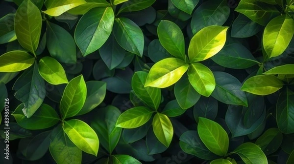 Fototapeta Green leaves in a lush garden with vibrant foliage and fresh patterns.