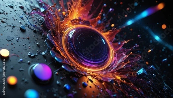 Fototapeta Abstract colorful liquid splash with glowing circle