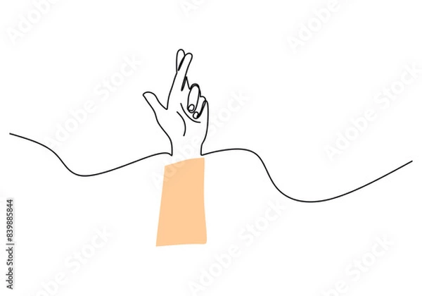 Fototapeta Cross finger continuous line drawing. Hand finger gesture concept. minimalist vector illustration.