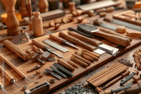 Fototapeta A collection of tools and equipment in various colors and sizes