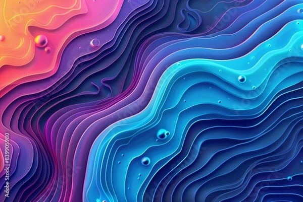 Obraz High-tech vector paper cut digital background with layered holographic patterns and data flows