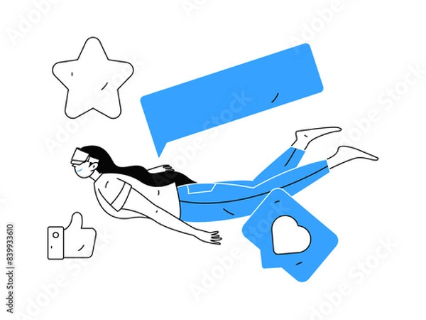 Fototapeta Virtual characters social communication concept business flat vector hand drawn illustration
