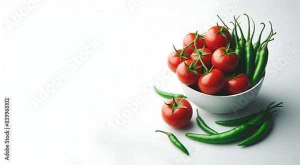 Fototapeta Fresh red pepper with tomatoes and sliced cucumber, organic vegetables, generative ai