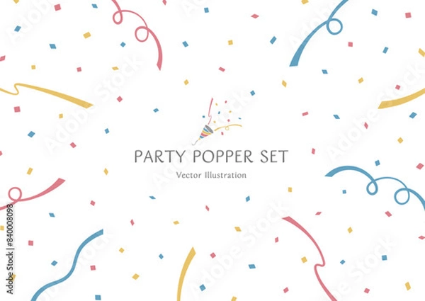 Obraz クラッカーの紙テープと紙吹雪が舞うパーティーのベクターイラスト背景素材：横位置