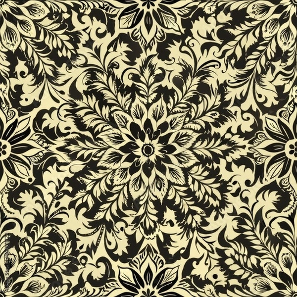 Fototapeta Seamless pattern of intricate lace motifs in classic black and white, Generative AI