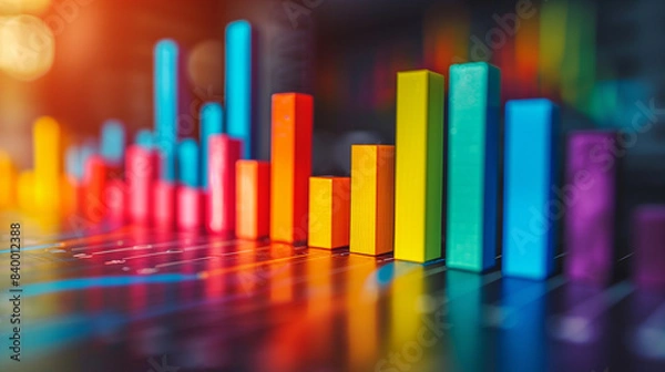 Fototapeta Colorful bar chart showing monthly sales results with X and Y axes and a legend describing categories