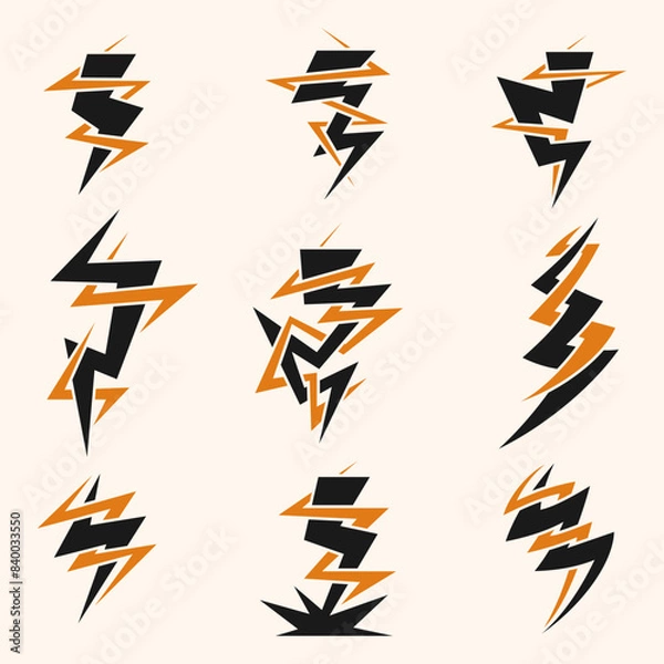 Obraz Set Intertwined Thunder Lightning Vector Logo Design Element Collection.