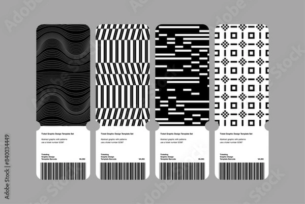 Obraz Modern exhibition ticket template layout abstract geometric shapes pattern line square poster minimal black white graphic design receipt urban style repeat annual cover print