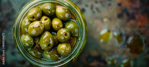 Fototapeta Jar of Olives with Scattered Olive