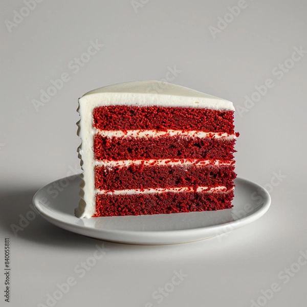 Fototapeta Minimalist Delight: Red Velvet Cake on White Plate
