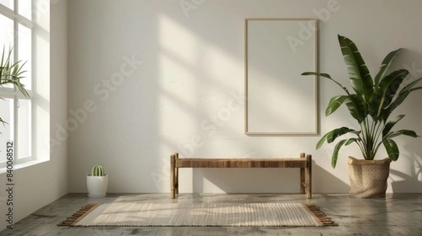 Fototapeta Horizontal Art Frame Mockup on Clean Wall