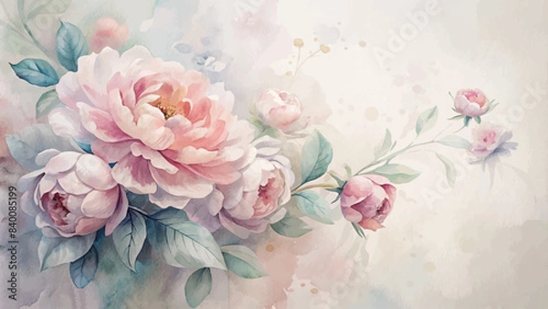 Fototapeta Minimalist background with a bouquet of watercolor peonies
