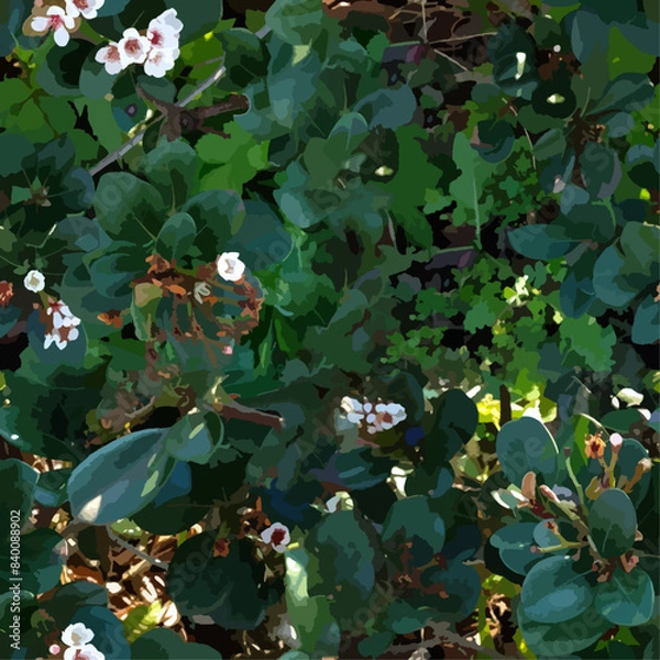 Obraz 小さい白い花が咲く樹木のベクターイラスト、背景、シームレス