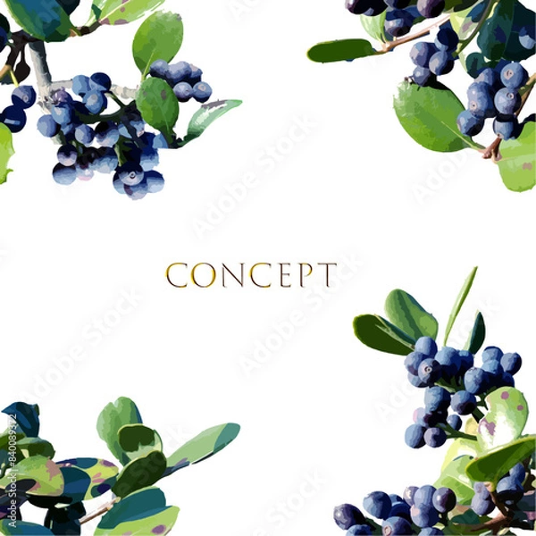 Obraz 紫色の実のなる枝のフレーム素材、ベクター、シームレス