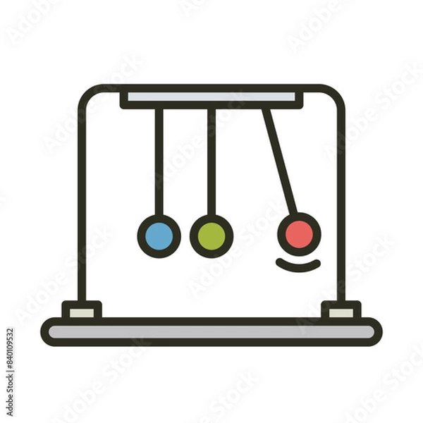 Fototapeta Newton cradle pendulum outline filled color icon. Physics pendulum ball vector icon. Momentum physics education illustration image