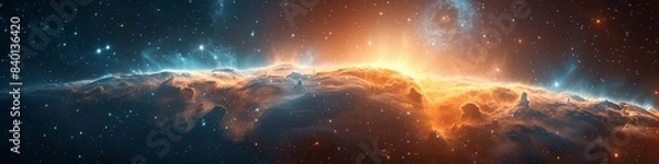 Fototapeta A vast expanse filled with stars and clouds in the depths of a galaxy