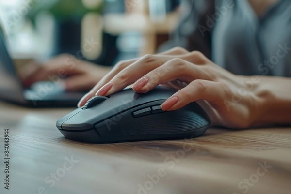 Fototapeta Person operating mouse on desk