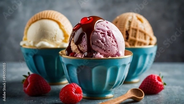 Fototapeta Ice cream in a bowl with fruits