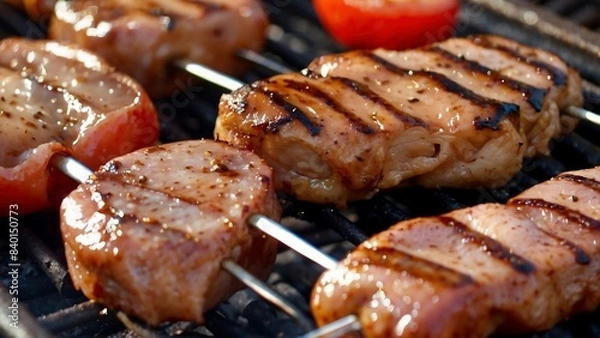 Obraz meat on the grill with skewer 