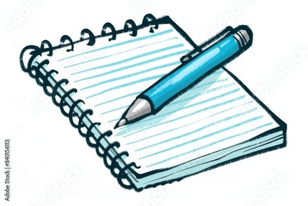Fototapeta Blue pencil on notebook with spiral
