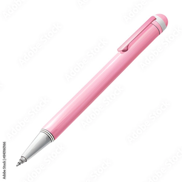 Obraz High-quality pink ballpoint pen with silver accents, perfect for writing, note-taking, and office or school use.