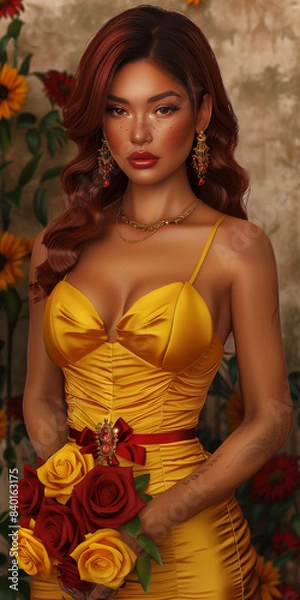 Fototapeta Beautiful illustration with a girl for decorative design. invitation card to visit a fitness club  