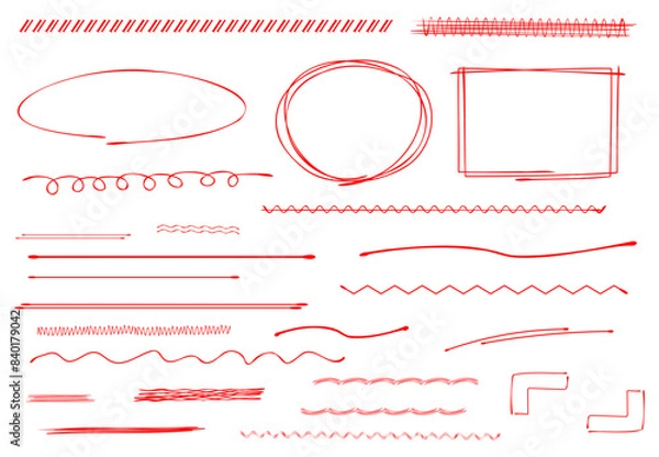 Obraz 手書きペンの罫線やフレーム　アンダーライン　赤
