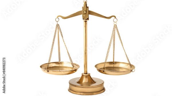 Obraz Gold brass balance scale isolated on transparent background
