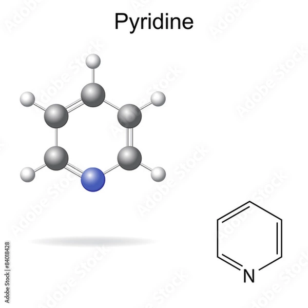Fototapeta Chemical formula and model of pyridine molecule