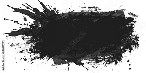 Fototapeta Abstract black ink splash on a transparent background features scattered splatters and strokes. The dynamic composition with bold, irregular ink blots creates a striking visual impact.