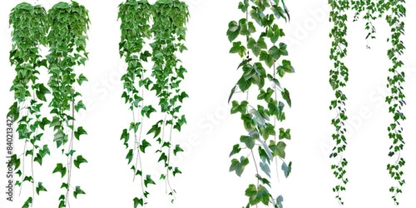 Fototapeta Set of hanging green vines with lush foliage on a transparent background. Different types of trailing plants ideal for garden, decor, or botanical themes.
