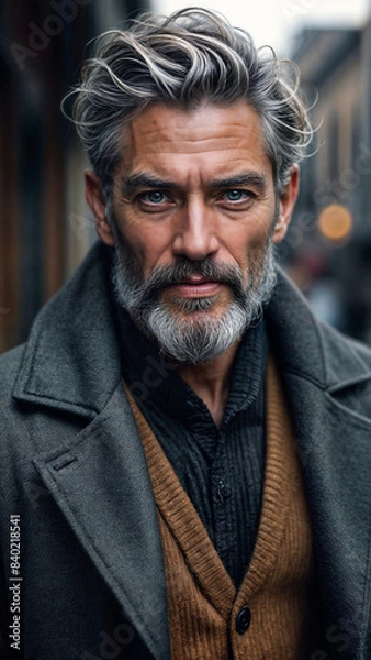Fototapeta A painting of a Silver Lining, Timeless Tailoring, Wisdom's Portrait, Distinguished Grace, Executive Elegance.	