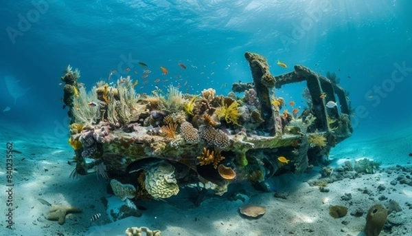 Fototapeta Vibrant Marine Life Thriving on an Artificial Reef Under Sunlit Waters